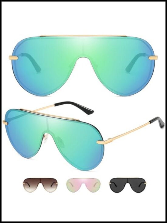 Oversized Rimless Aviator Shield Sunglasses UV400 Protection with Gift Box & main image 5